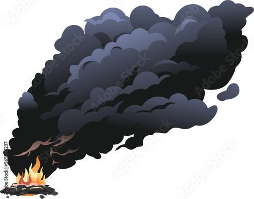 Fire on ground with large black smoke, burning oil with black smoke against the sky, black smoke emitting from burning, environmental pollution
