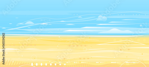 Wheat field on light sky in sample geometric form, summer countryside with yellow ripe crops, agricultural summer landscape, rural ukrainian landscape panorama flat illustration