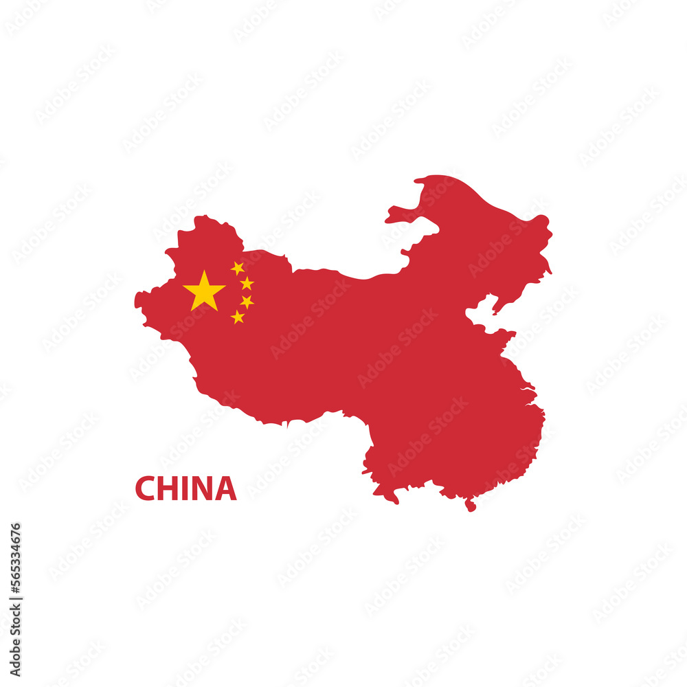 Vector map of China with flag. Isolated, white background Vector map of China with flag. Isolated, white background