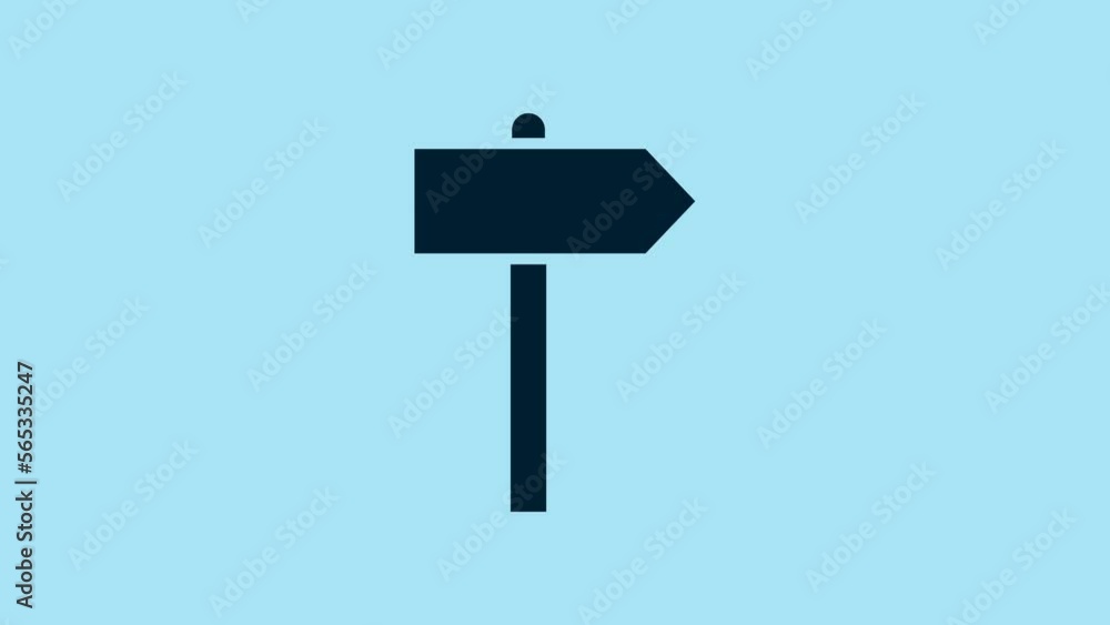 Blue Road traffic sign. Signpost icon isolated on blue background. Pointer symbol. Street information sign. Direction sign. 4K Video motion graphic animation Blue Road traffic sign. Signpost icon isolated on blue background. Pointer symbol. Street information sign. Direction sign. 4K Video motion graphic animation