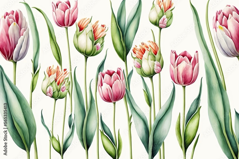 tulip flowers , watercolor illustrator. Generative AI Stock ...