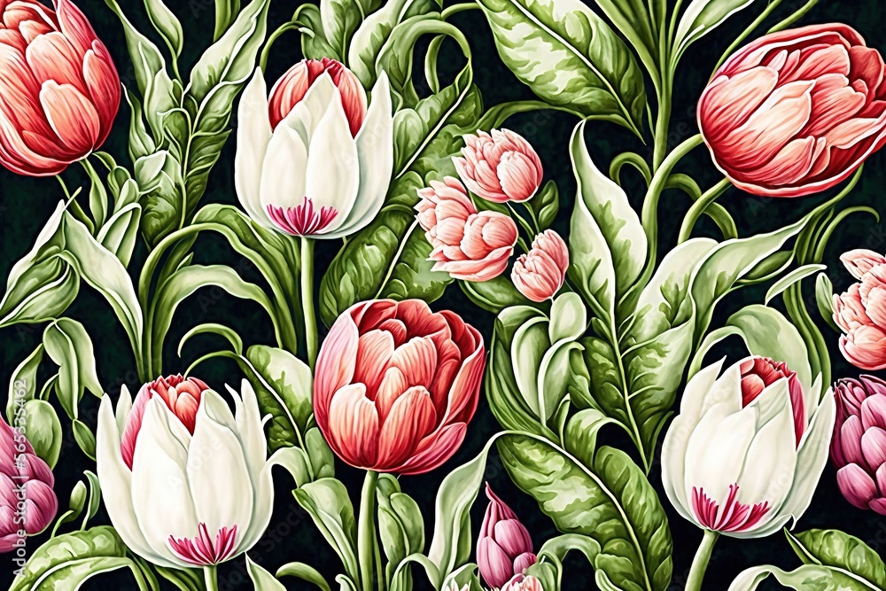 tulip flowers , watercolor illustrator. Generative AI Stock ...