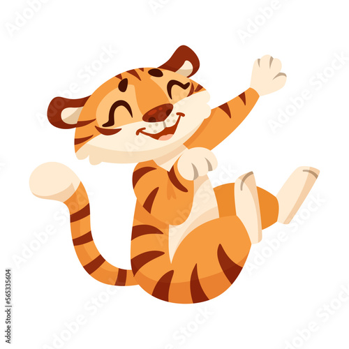 Cute Tiger Cub with Striped Orange Fur Laughing Vector Illustration
