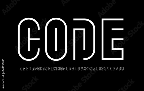 Digital font alphabet from thin segment line, minimal technology style letters and numbers, vector illustration 10EPS