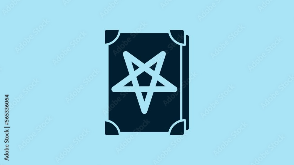 Blue Ancient magic book with alchemy recipes and mystic spells and enchantments icon isolated on blue background. 4K Video motion graphic animation Blue Ancient magic book with alchemy recipes and mystic spells and enchantments icon isolated on blue background. 4K Video motion graphic animation
