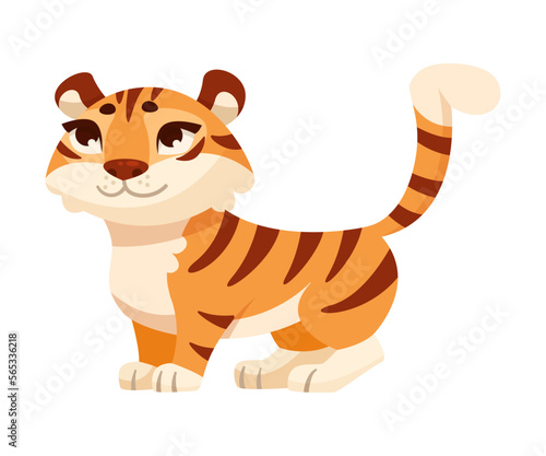 Fototapeta Naklejka Na Ścianę i Meble -  Cute Tiger Cub with Striped Orange Fur Standing Vector Illustration