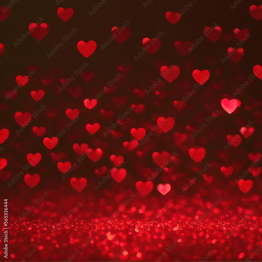 red hearts background, generative ai falling hearts on glitters bottom
