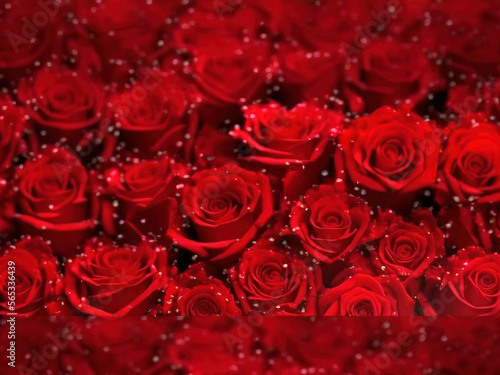 red roses background  generative ai backdrop with bokeh lights  glitters and red flowers