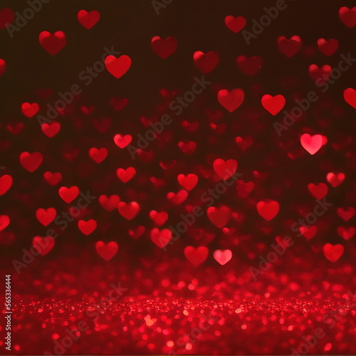 red hearts background, generative ai falling hearts on glitters bottom