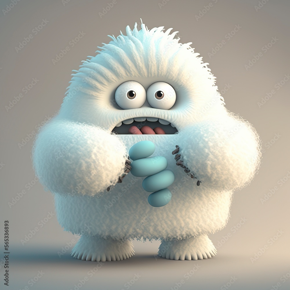illustration, cute and funny baby yeti, generated by AI Stock Illustration