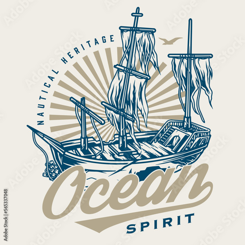 Destroyed ship vintage colorful logotype