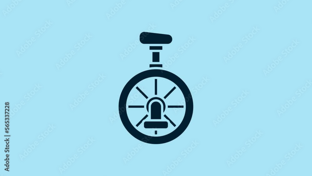 Blue Unicycle or one wheel bicycle icon isolated on blue background. Monowheel bicycle. 4K Video motion graphic animation Blue Unicycle or one wheel bicycle icon isolated on blue background. Monowheel bicycle. 4K Video motion graphic animation