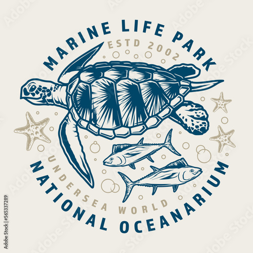 Marine turtle colorful vintage emblem