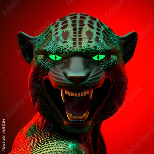 Demonic jaguar with red glo...