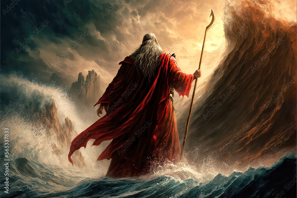 Moses Parting The Red Sea AI Generative StockIllustration Adobe Stock