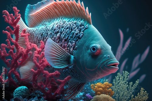 Underwater world. Coral reef and tropical fish sea background. Generative AI Illustration © Artem