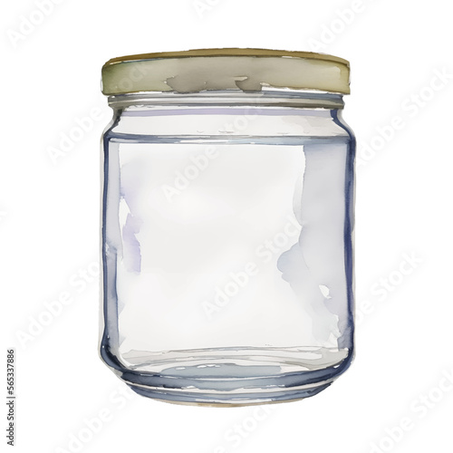 empty glass jar digital drawing with watercolor style illustration