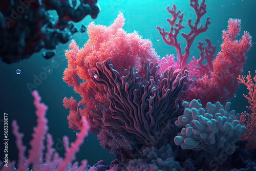 Underwater world. Coral reef sea ocean background. Sea flower Generative AI © Artem