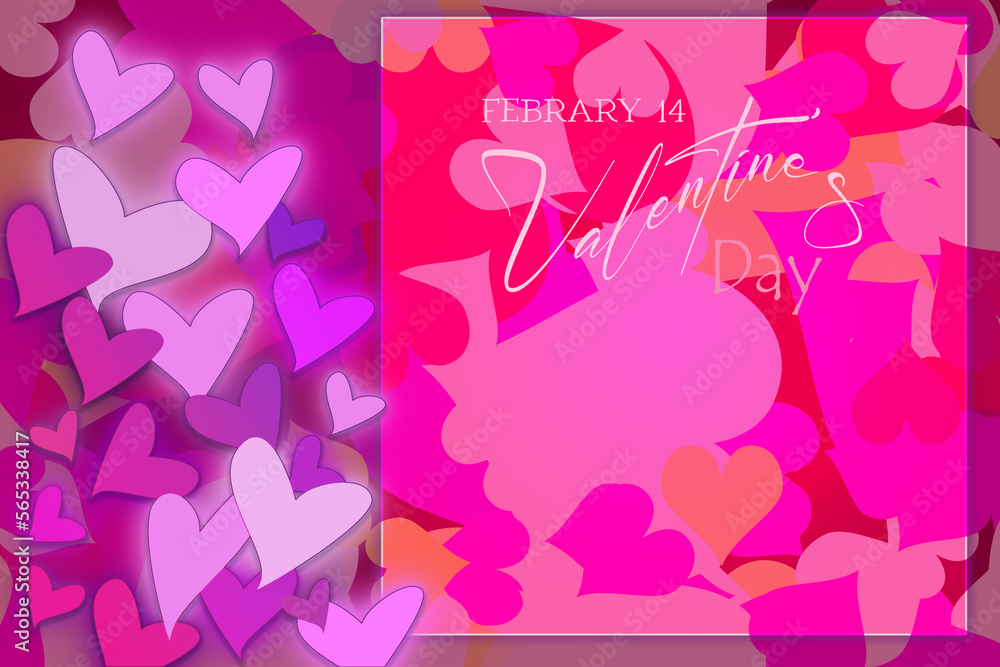 Illustration of Dia de San Valentin or Valentine's Day. Pink and purple soft colors. Hearts representing love. Space for text.