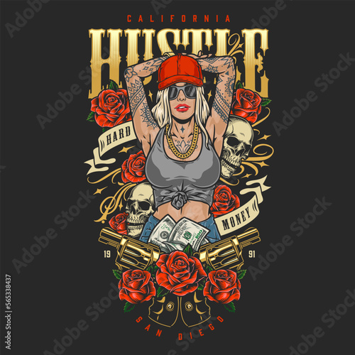 Hustle hot girl poster colorful