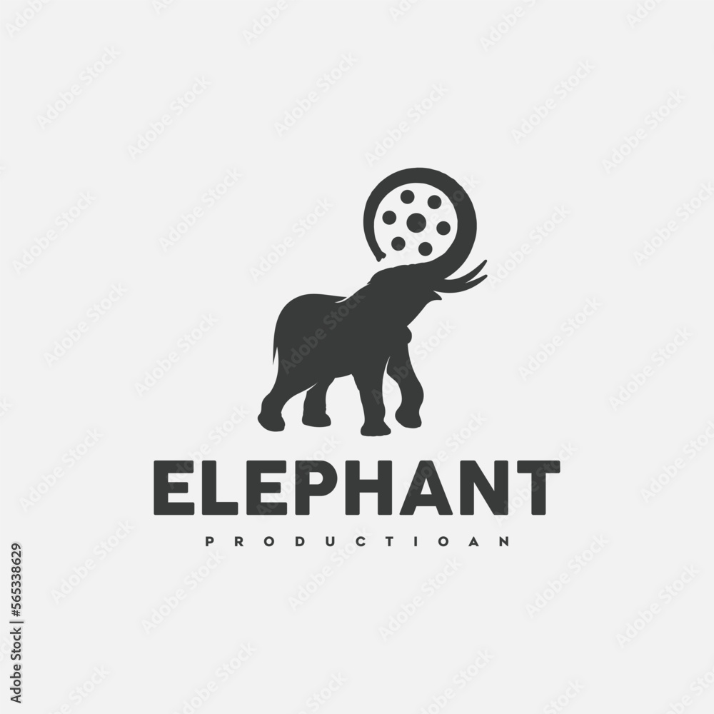 Obraz premium Elephant Cinema Logo Template. Film Production Logo, Animal Film Camera Logo Template