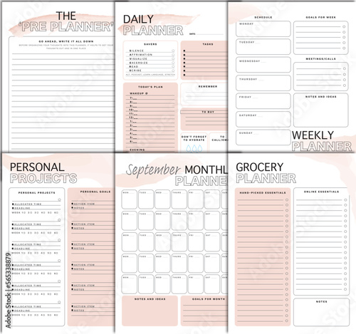 Planner / Agenda Template for Planning and Scheduling Daily / Weekly/ Monthly - 6 Pages - Pink 