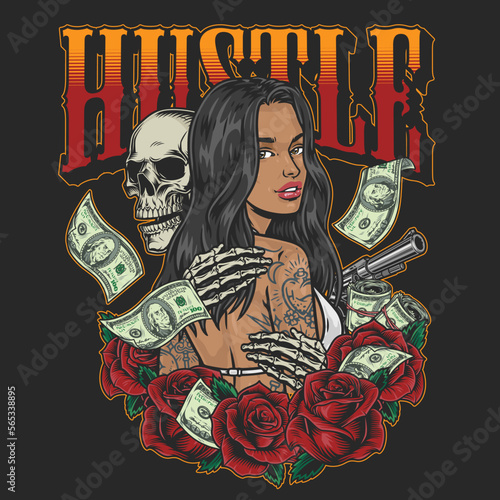 Hustle Latino girl colorful poster