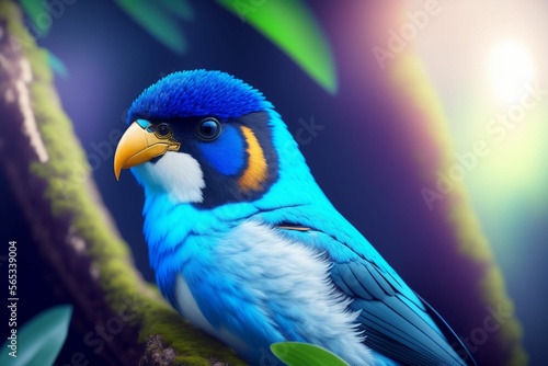 blue  yellow and white bird on a florest