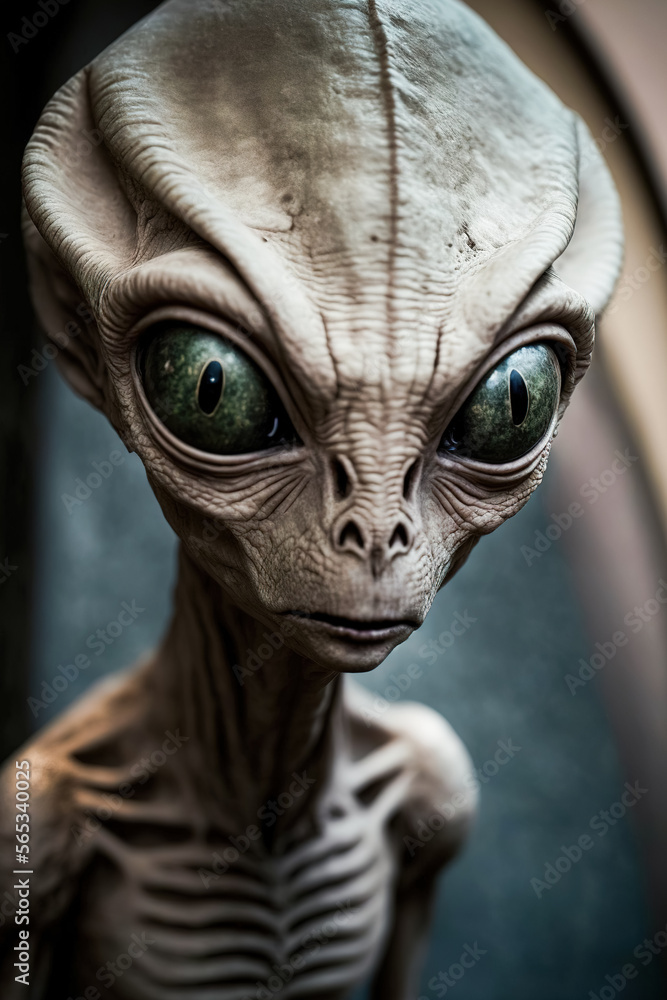 Portrait of an alien with big eyes and a big head, generative ai Portrait of an alien with big eyes and a big head, generative ai