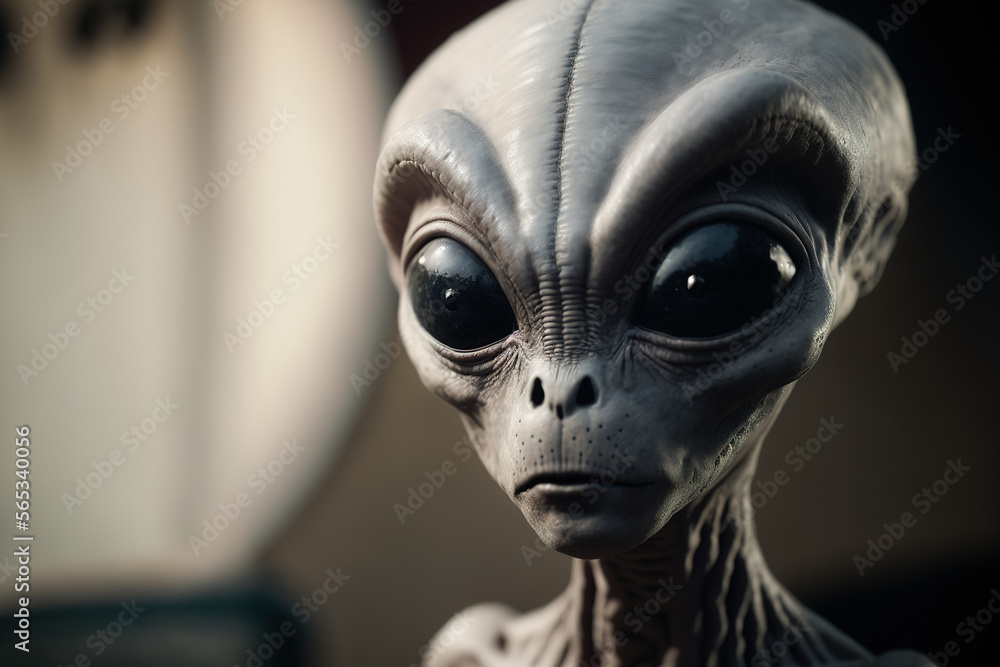 Portrait of an alien with big eyes and a big head, generative ai Portrait of an alien with big eyes and a big head, generative ai