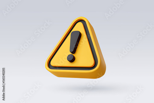 Warning Ahead: A 3D Triangular Yellow Road Sign with a Black Exclamation Mark on a White Background