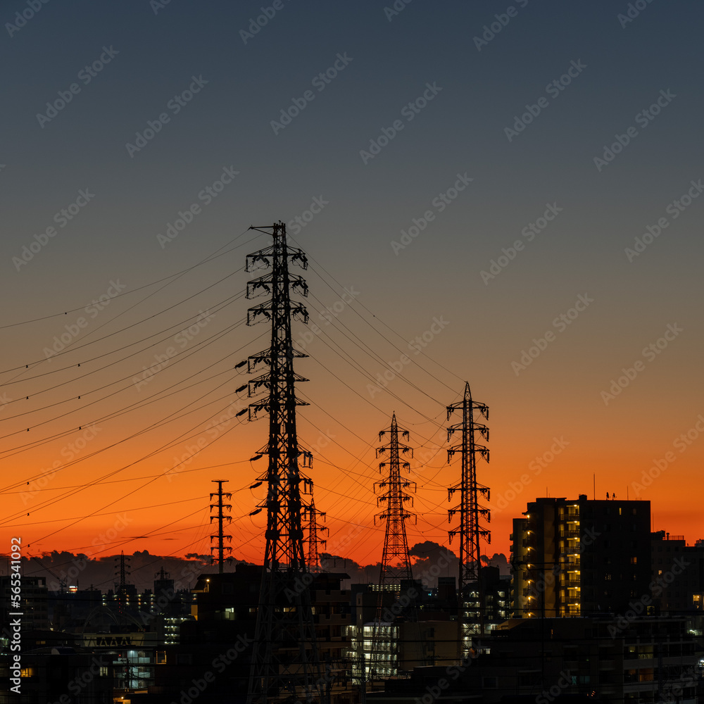 Silhouette of city view at Chiba, Japan at dawn. Silhouette of city view at Chiba, Japan at dawn.