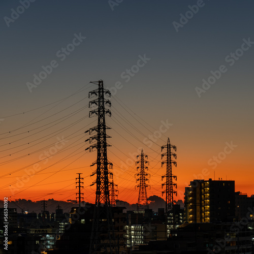 Silhouette of city view at Chiba, Japan at dawn.