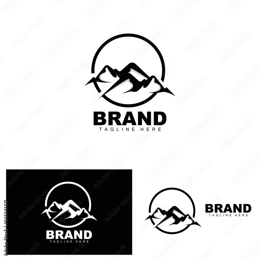 Naklejka premium Mountain Logo, Vector Mountain Climbing, Adventure, Design For Climbing, Climbing Equipment, And Brand With Mountain Logo