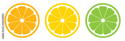 Lemon slice set. Citrus slice. Orange slice. Lime slice. Vector illustration