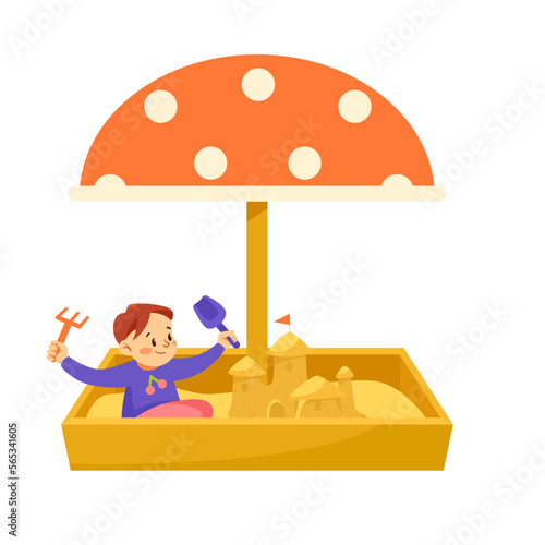 Playful Little Boy in Sandpit on Playground Enjoying Summer Vector Illustration