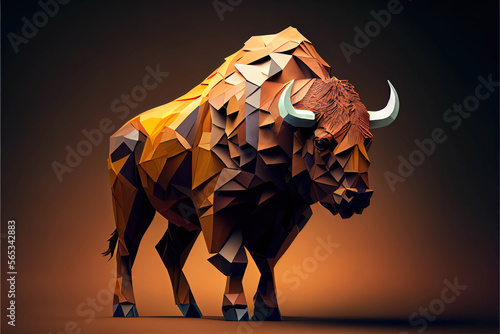 high detail 3D low poly illustration of a cardboard  buffalo  ai generated	