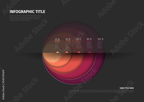 Infographic dark template with percentages and half circles