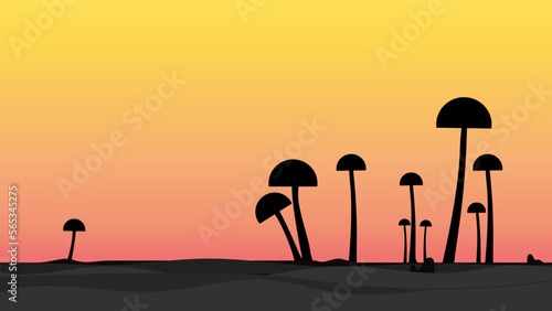 abstract illustration of a group of fungi in their habitat forming a silhouette