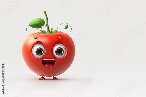 Cute Kawaii Tomato. Vector mascot illustration tomato smiling isolated on white background. Funny and happy tomato emoticon. Generative AI