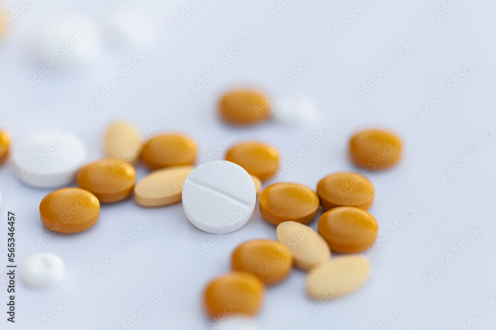 Scattered tablets focus on endone pain relief (oxycodone) Scattered tablets focus on endone pain relief (oxycodone)