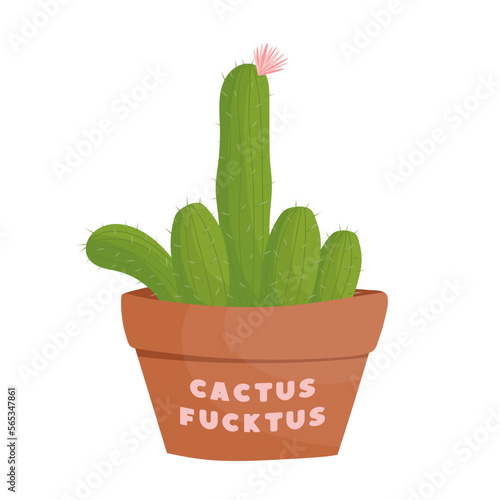 Cactus fucktus. Funny vector illustration with cactus showing middle finger.