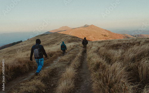 Fototapeta Naklejka Na Ścianę i Meble -  People hiking in Bieszczady mountains