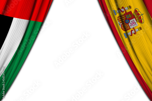 Flag of United Arab Emirates and Spain against white background. 3d illustration