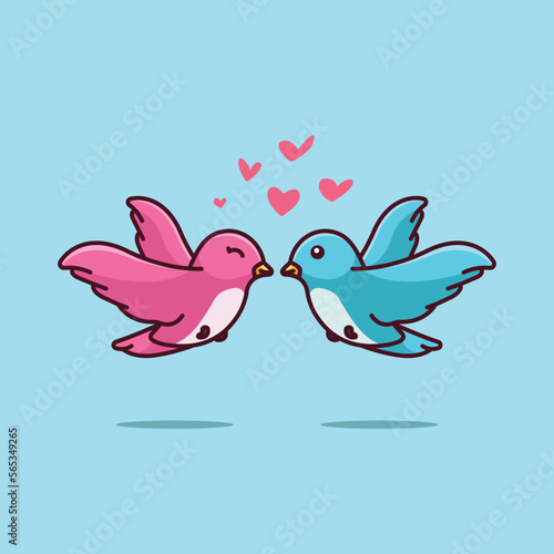 Cute bird couple love heart cartoon vector illustration animal nature isolated free © Satisfactoons