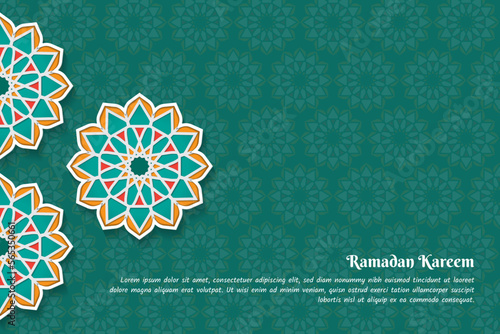 Colorful mandala design in green pattern background for ramadan kareem template design