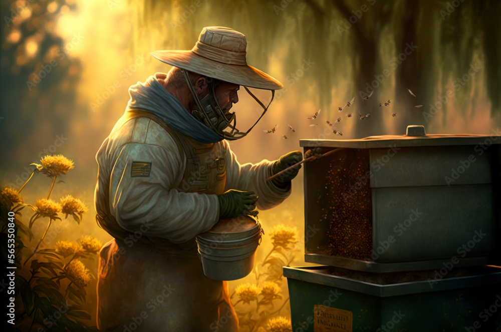 beekeeper collecting honey from hive, generative ai beekeeper collecting honey from hive, generative ai