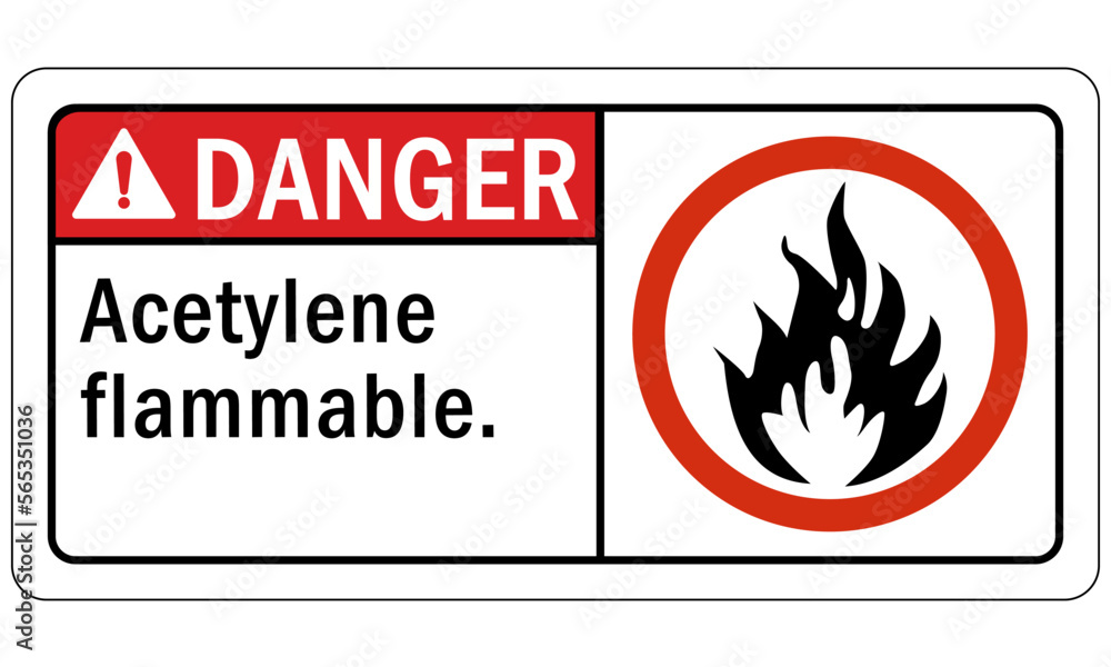 Acetylene warning chemical sign and labels flammable Acetylene warning chemical sign and labels flammable