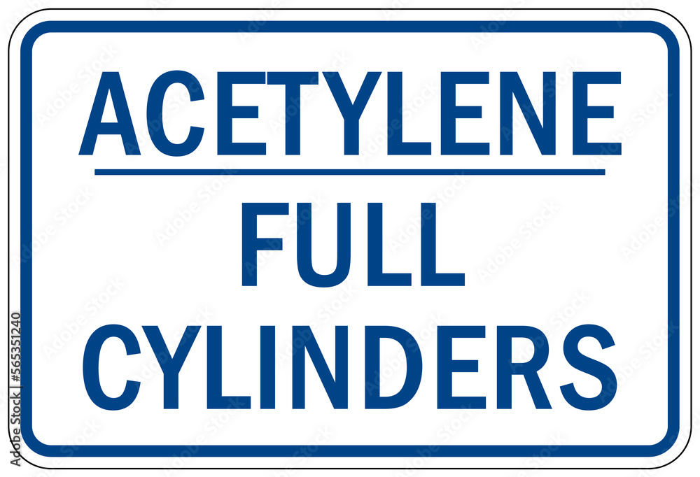 Acetylene warning chemical sign and labels full cylinders