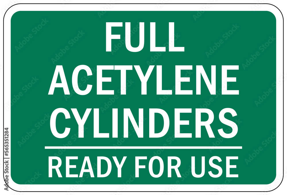 Acetylene warning chemical sign and labels full cylinders